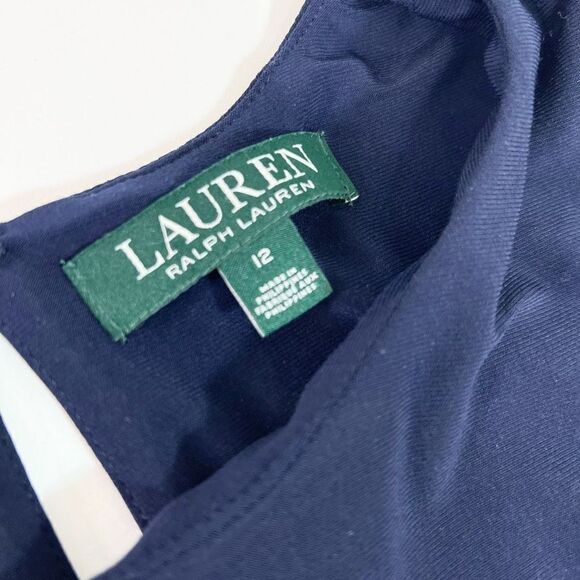 Lauren Ralph Lauren Shift Dress Women's 12 Blue & White 2-Tone Keyhole Back Mini - Picture 2 of 10